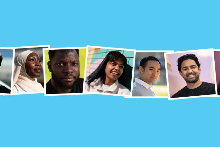 blue background with 7 images of Young Leaders alumni