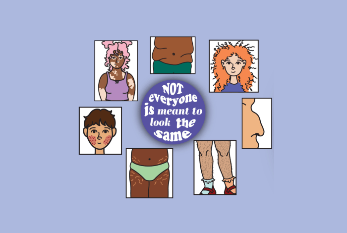 six small illustrated graphics displaying diverse body types