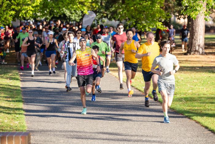 A large group of people starting a running race