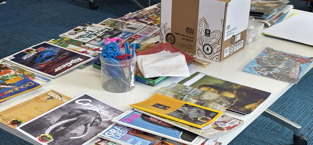 Magazines and materials on table