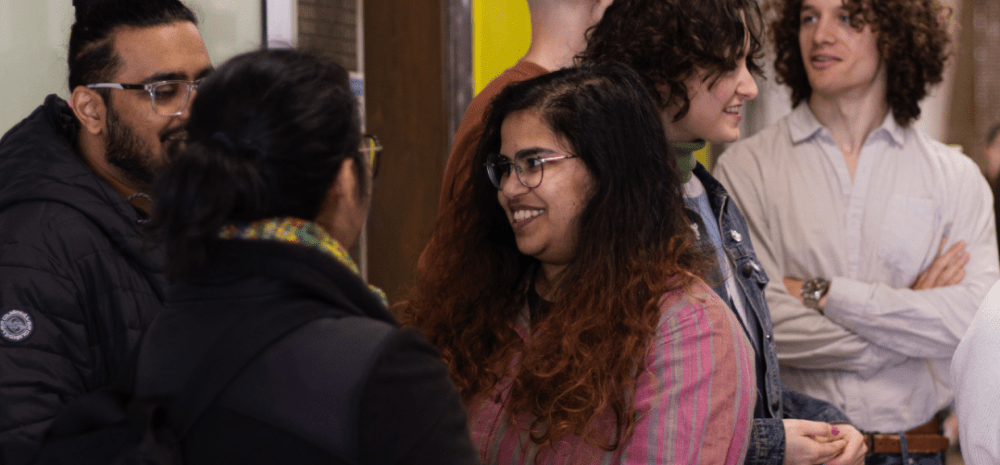 Images of young people smiling and talking
